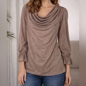 Cato Tan Drape Neck Blouse
